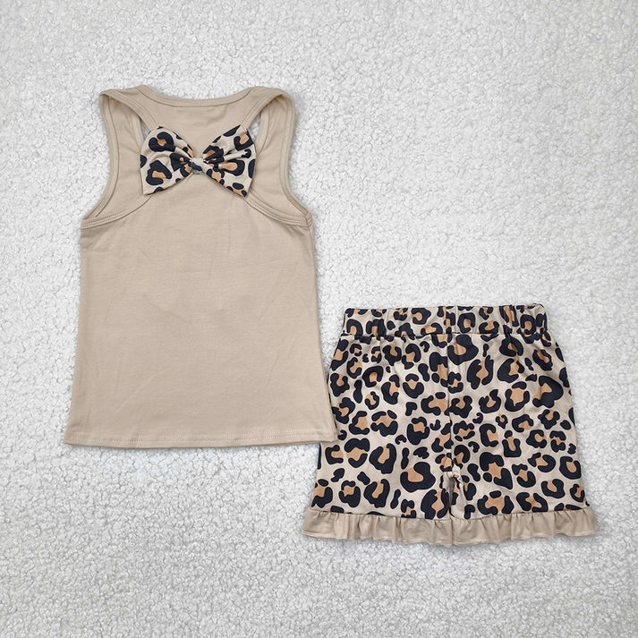 GSSO1603  Leopard print bow brown vest shorts set D 4.24