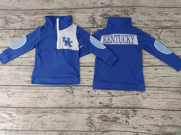 Custom plaid blue U K kids boys team pullover D 4.25
