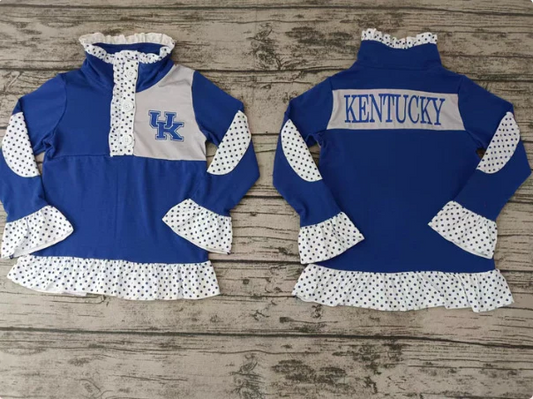 Custom polka dots blue U K kids girls team pullover D 4.25
