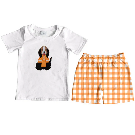 Custom white dog top plaid shorts boys team clothes D 4.26