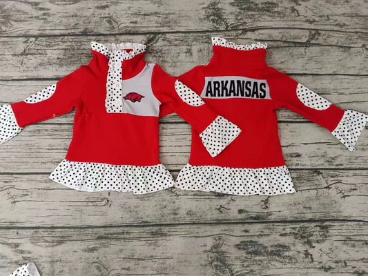 Custom red polka dots hogs baby girls team pullover D 4.26