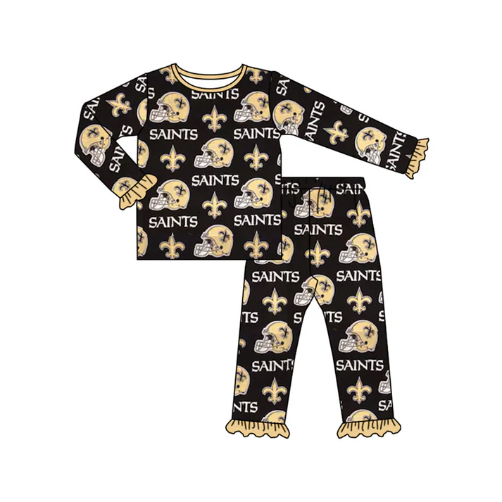 Custom ruffle black kids girls team pajamas D 4.26