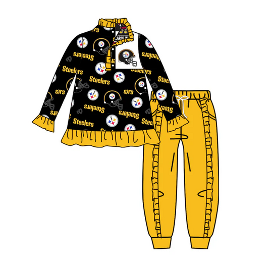 Custom ruffle pullover yellow pants girls team clothing  D 4.26