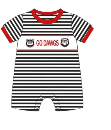 Custom short sleeves stripe dog baby boy team romper D 4.26