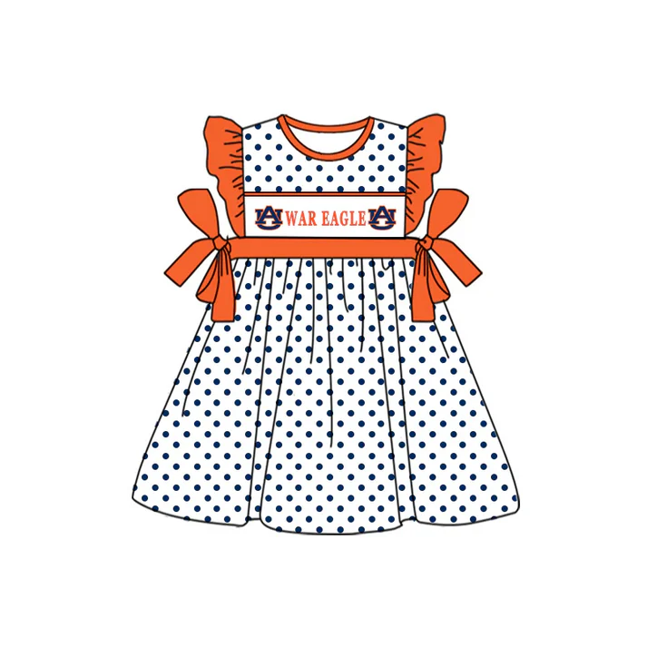 Custom orange flutter sleeves eagle polka dots girls team dressD 4.26
