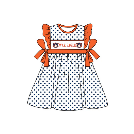 Custom orange flutter sleeves eagle polka dots girls team dressD 4.26