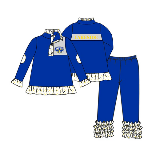 Custom blue pullover ruffle icing leggings girls team clothes D 4.26