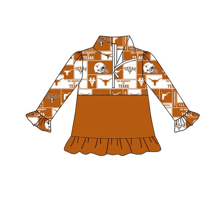 Custom bull skull ruffle long sleeves kids girls team zipper pullover D 4.28