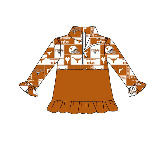 Custom bull skull ruffle long sleeves kids girls team zipper pullover D 4.28