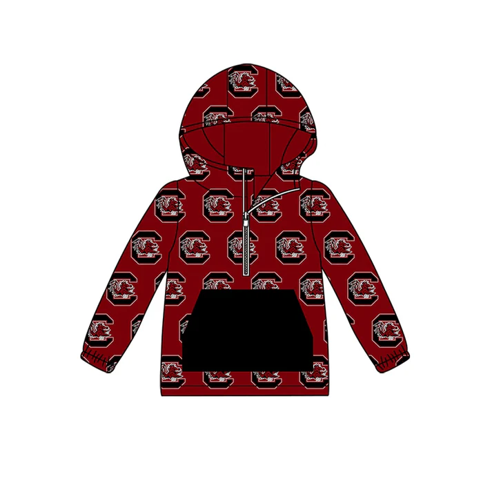 Custom Maroon long sleeves kids team zipper hoodie D 4.28