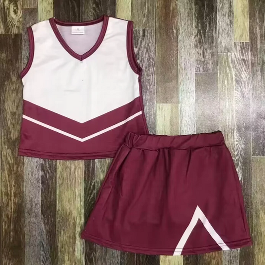 Custom sleeveless maroon top skirt kids girls team outfits D 4.28
