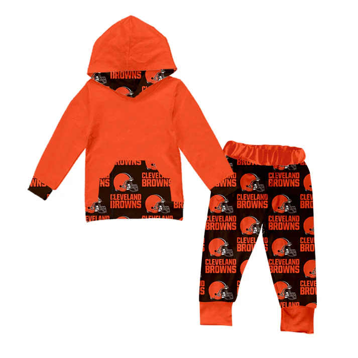 Custom Orange black B hoodie pants kids boy team clothes D 4.28