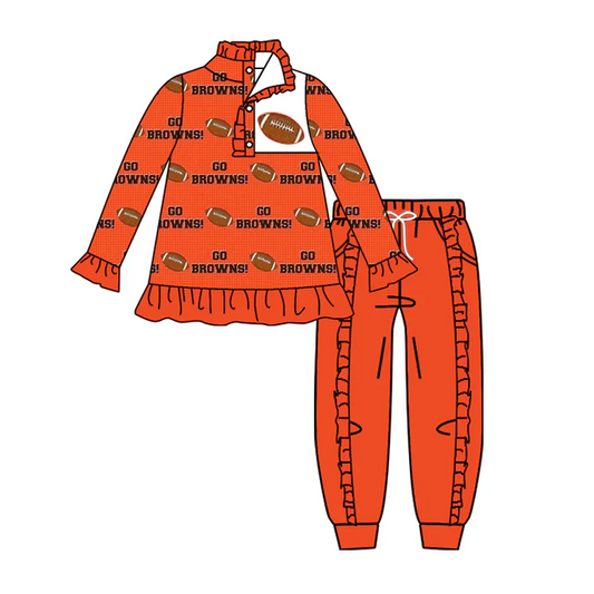 Custom orange go football pullover pants girls team outfits D 4.28