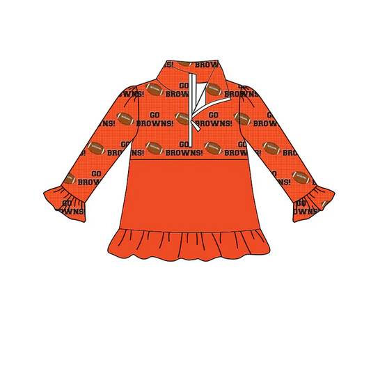 Custom orange go football ruffle long sleeves kids girls team zipper pullover D 4.29