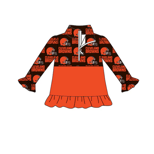 Custom orange black ruffle long sleeves kids girls team zipper pullover D 4.29