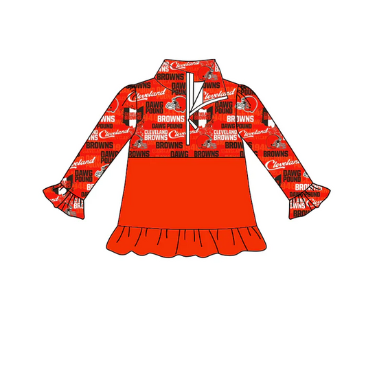 Custom orange B ruffle long sleeves kids girls team zipper pullover D 4.29