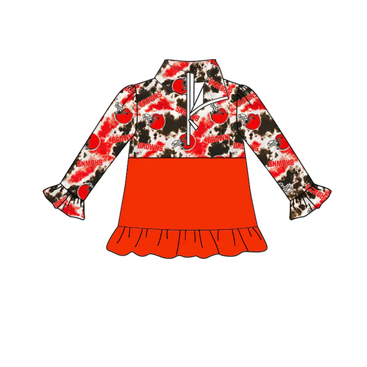 Custom orange tie dye ruffle long sleeves kids girls team zipper pullover D 4.29