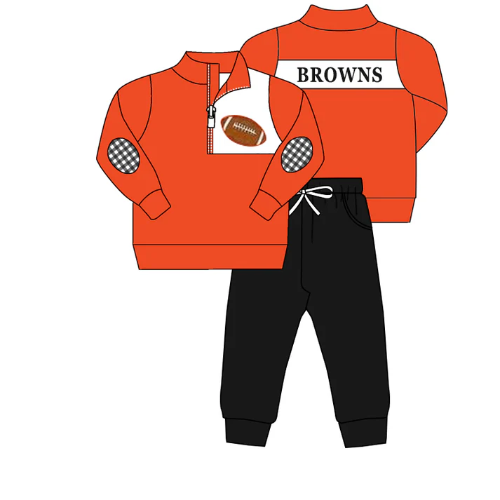 Custom Orange football pullover black pants boys team outfits D 4.29