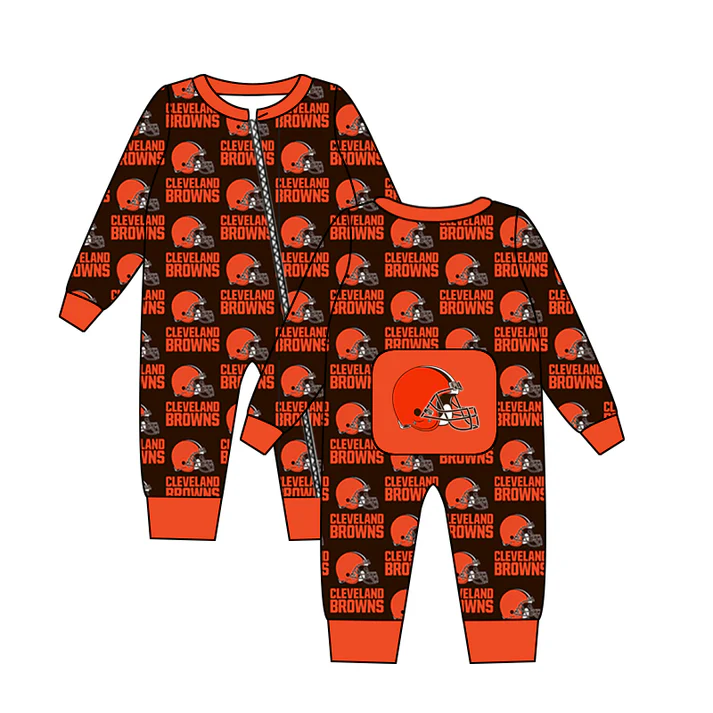 Custom long sleeves orange black baby team zipper romper D 4.29