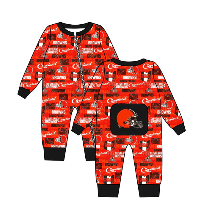 Custom  long sleeves orange B baby team zipper romper D 4.29