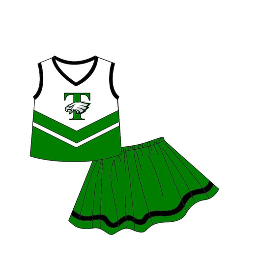 Custom  T green sleeveless top skirt girls team set D 4.29