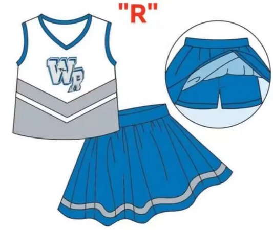 Custom W R grey sleeveless top blue skirt girls team set D 4.29