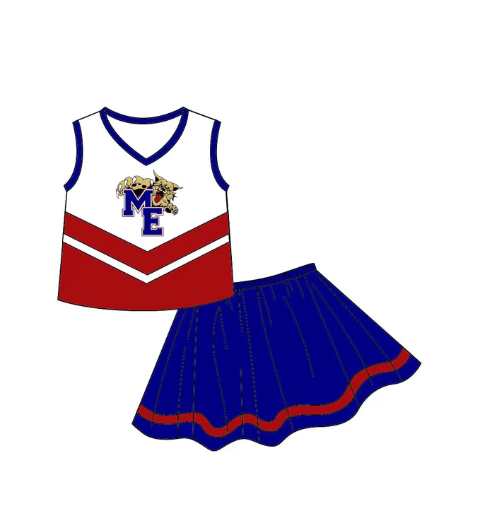 Custom M E red sleeveless top blue skirt girls team set D 4.29