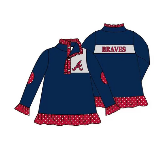 Custom red polka dots navy A baby girls team pullover D 4.30