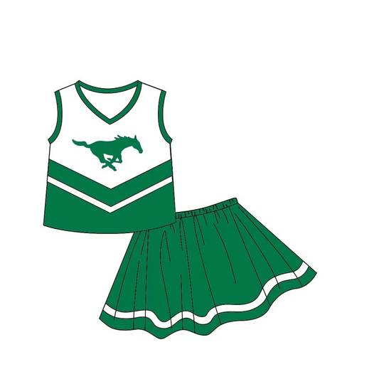 Custom green sleeveless top skirt girls team set D 4.30