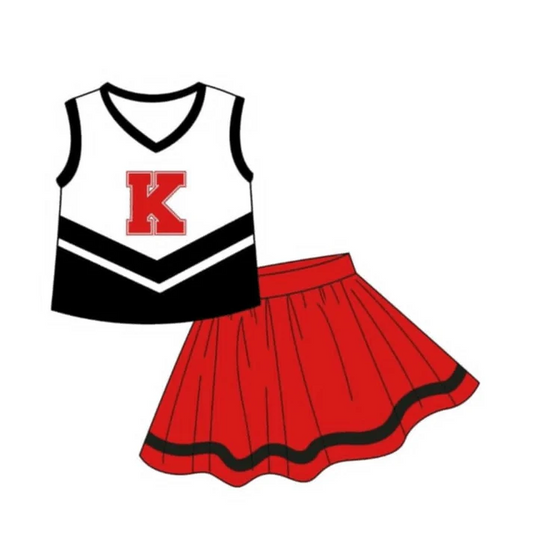 Custom  K black sleeveless top red skirt girls team set D 4.30