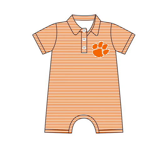 Custom orange stripe short sleeves boys team polo romper D 4.26
