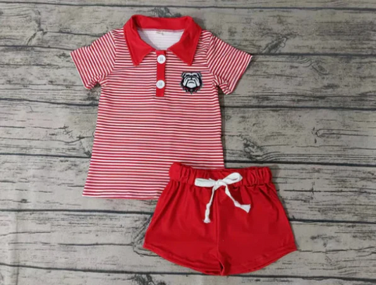 Custom red stripe dog polo shirt shorts boys team outfits D 4.30