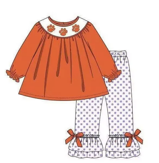 Custom orange top polka dots ruffle pants girls team clothes D 4.30