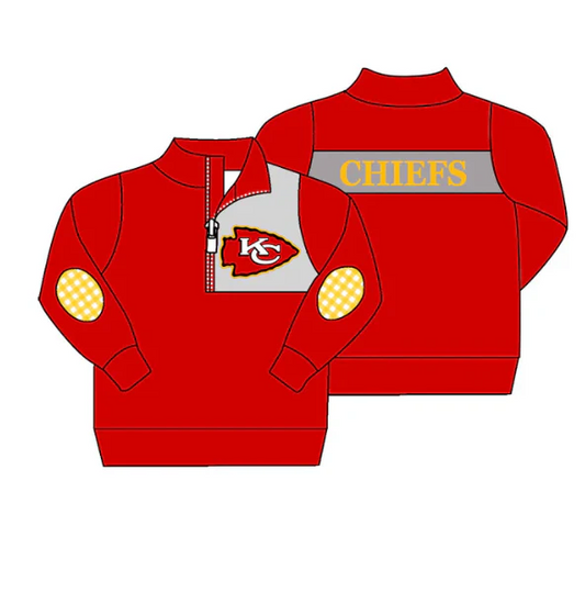 Custom Red K C plaid kids boys team zip pullover D 4.30