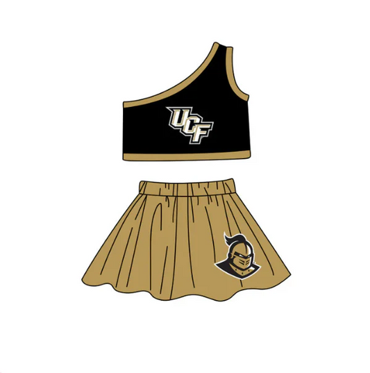 Custom One shoulder U C F top skirt girls team outfits D 4.30
