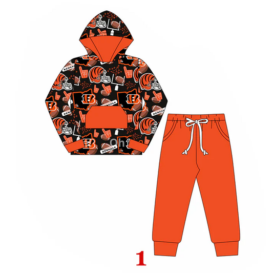 Custom  B football orange hoodie pants kids boys team outfits D 4.30