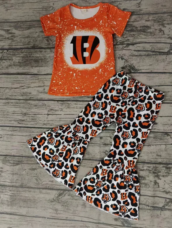 Custom bleached B top bell bottom pants girls team outfits