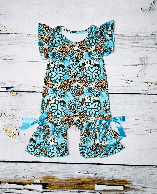 Custom Baby Girls Turquoise Leopard Western Rompers D 5.7