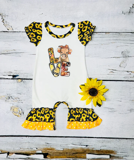 Custom Baby Girls Love Cows Sunflowers Rompers D 5.7