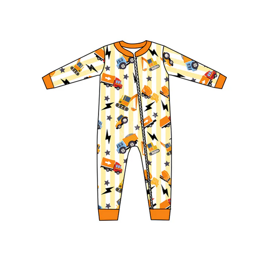 Custom Baby Kids Construction Long Sleeve Zip Rompers D 5.7