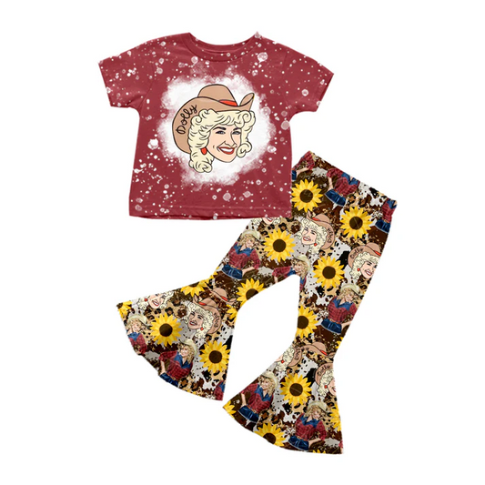 Custom Baby Girls Sing Sunflower Bell Pants Clothes Sets D 5.7