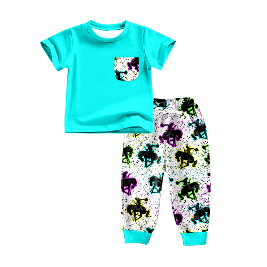 Custom Baby Boys Pocket Shirt Horse Pants Clothes Sets D 5.7