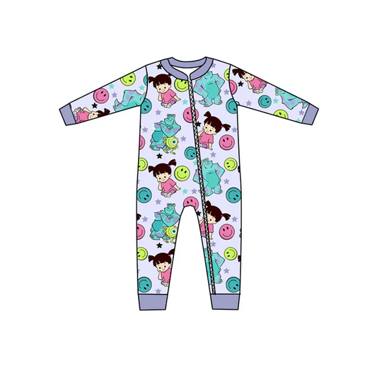 Custom Baby Kids Purple Monster Long Sleeve Zip Rompers D 5.7