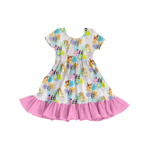 Custom Baby Girls Cartoon Dogs Knee Length Dresses D 5.7