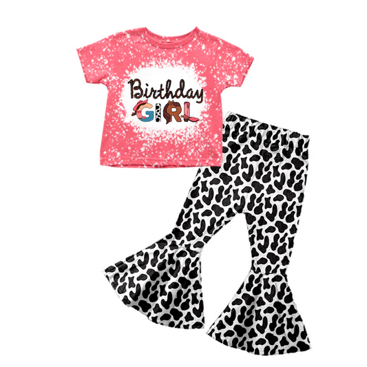 Custom Baby Girls Birthday Girl Western Bell Pants Clothes Sets D 5.7