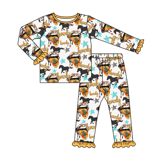 Custom Baby Girls Western Cactus Pajamas Clothes Sets D 5.7