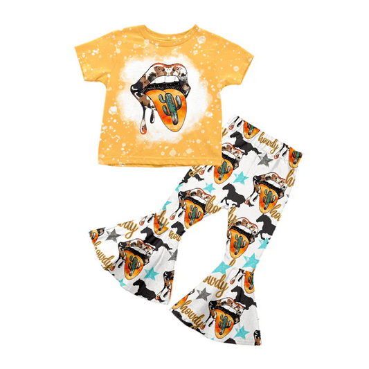 Custom Baby Girls Western Cactus Bell Pants Clothes Sets D 5.7