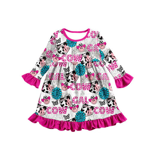 Custom Baby Girls Western Cowgirls long sleeve Knee Length Dresses  D 5.7