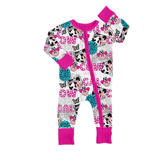 Custom Baby Girls Long Sleeve Cowgirl Zip Rompers D 5.7