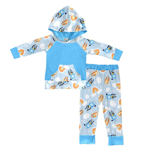 Custom Baby Boys Dogs Cartoon Hoodie Shirts Pants Clothes Sets  D 5.9